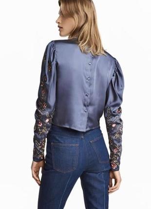 Атласна блузка з вишитими рукавами, вишиванка h&m