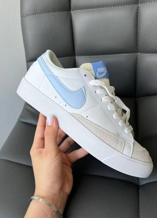 Nike blazer low white blue женские кроссовки найк блейзер белые