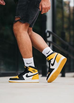 Кросівки чоловічі  nike air jordan retro 1 yellow black/ кроссовки мужские найк аир джордан рэтро 12 фото