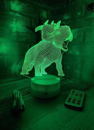 3d-лампа з динозавром трицераптос, 3d світильник або нічник, 7 кольорів і 4 режиму, таймер, пульт та батарейки