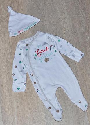 Человечек и шапочка tu newborn. рост 50 first size новогодний в роддом чоловічок слип сліп my first christmas рождество 0-1