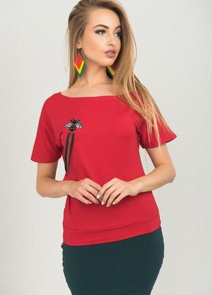 Ефектна стрейчева червона сексі-футболка на одне плече pink daisy,one size(на s,m,l)