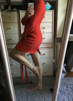 Червоне плаття кімоно на запах з поясом 8-10 asos 100% віскоза2 фото
