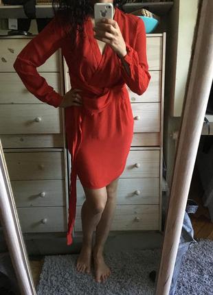 Червоне плаття кімоно на запах з поясом 8-10 asos 100% віскоза3 фото
