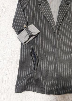 Italy жакет вільний піджак подовжений в полоску рукав з підворотом пиджак серый3 фото