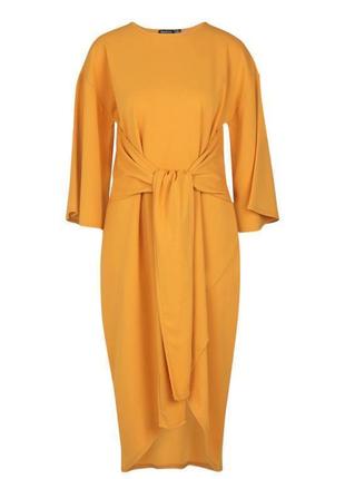 Boohoo плаття кімоно гірчичне помаранчеве по фігурі олівець футляр міді з поясом класичне3 фото