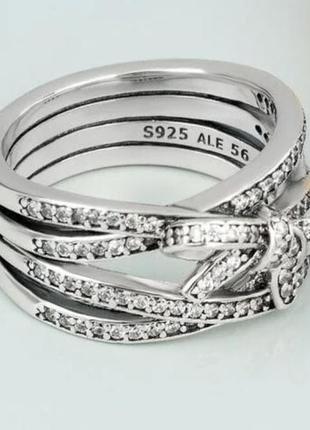 Серебрянное кольцо сияние пандора pandora серебро 925 колечко бантик2 фото