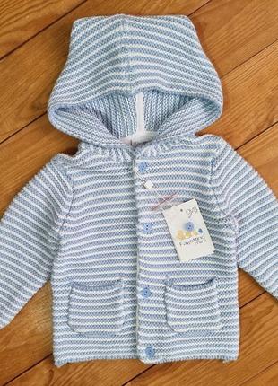 Кофта с капюшоном для мальчика,  рост 62, цвет белый, голубой