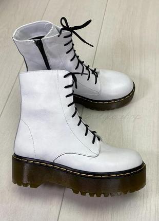 Білі класичні черевики берці мартінси натуральна шкіра / белые берцы ботинки натуральная кожа2 фото