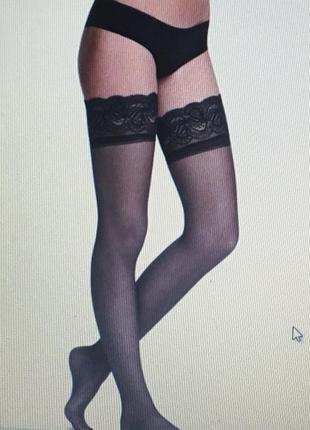 Чулки черные на силиконе с кружевом-10 ден- размер ml\mg