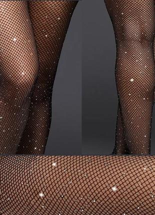 Сексуальные эротические ажурные колготы колготки мелкая сетка стразы кристалами боди бодисток комбинезон3 фото