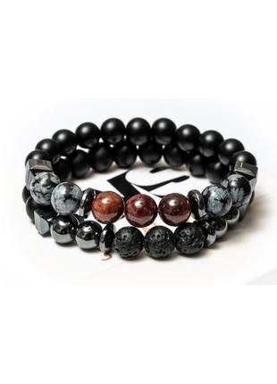 Двойной браслет dms jewelry из шунгита, обсидиана, граната power of scorpion