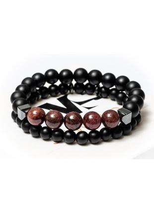 Двойной браслет dms jewelry из шунгита, гематита, граната men's granat style