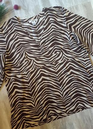 Класна блуза в звіриний принт 100% льон великий розмір батал2 фото