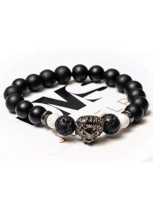 Браслет мужской dms jewelry из шунгита, кахолонга, лавового камня white lion