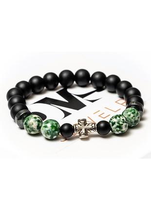 Браслет dms jewelry из шунгита, гематита, агата green agate cross