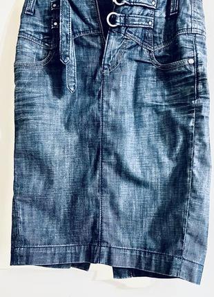 Спідниця джинсова стрейч xs вузька темна міді