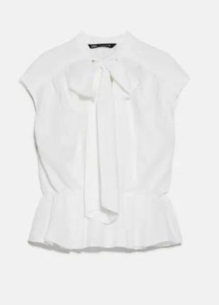 Біла натуральна вільна блузка zara з бантом без рукавів бавовна р.121 фото