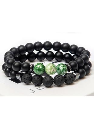 Подвійний браслет dms jewelry з шунгіта, гематиту, агата, лавового каменю double green triple