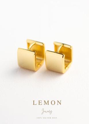 Срібні s 925 сережки позолочені золотом au 585 - квадратные серьги минимализм, повседневные1 фото