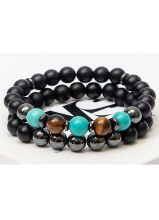 Подвійний браслет dms jewelry з шунгіта, гематиту, тигрового ока і бірюзи double dynamic bracelet