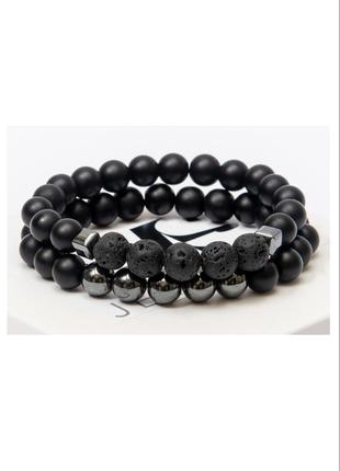 Подвійний браслет dms jewelry з шунгіта, гематиту, лавового каменю double men's stule1 фото