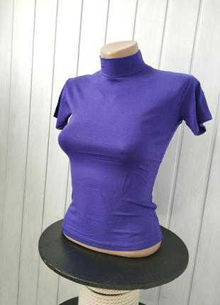 Фіолетовий гольф американка базова водолазка з коротким рукавом стрейчева футболка жіноча3 фото