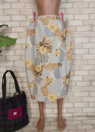 Новая стильная базовая юбка миди карандаш в составе лён в крупные цветы, размер 2хл-3хл