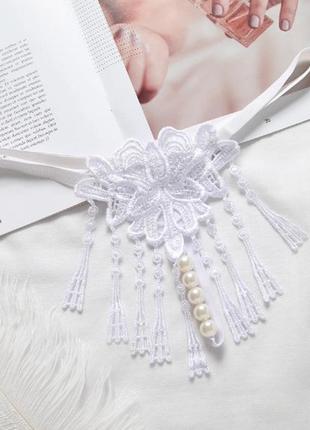 Еротичні стрінги з перлами. розмір: універсальний (на резинці). колір: білий. матеріал: 15% нейл1 фото