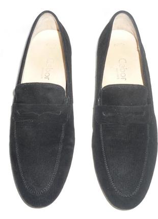Чорні класичні шкіряні туфлі лофери натуральна замша шкіра gabor comfort замшевые туфли лоферы5 фото