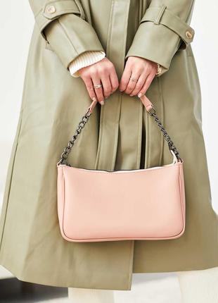 Пудрова маленька сумка клатч через плече рожева міні сумочка крос боді з ручкою, на блискавки