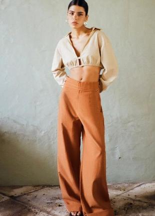 Zara штаны брюки широкие льняные лён льон широкі
размер s1 фото