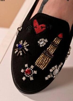 Женские туфли балетки с декором замшевые черные.5 фото