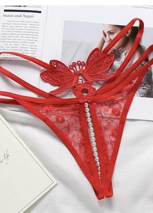 Стрінги із ніттю будинки, перлини ❤️трусики з намистинками перловою ниткою t-38🌸