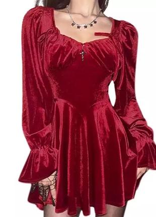 Шикарне червоне оксамитове плаття1 фото