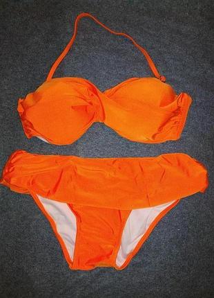 Купальник бандо в помаранчевому кольорі з пуш ап