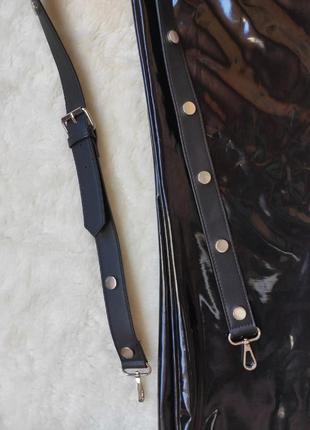 Чорна шкіряна змінна довга ручка до сумки з сумки з карабінами заклепками регульована ремінь6 фото