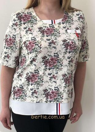 Бавовняна трикотажна блуза в квітковий принт lida2 фото