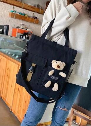 Рюкзак сумка стильная школьная для девочки teddy beer(тедди) с брелком мишка черного цвета goghvinci (av309)4 фото
