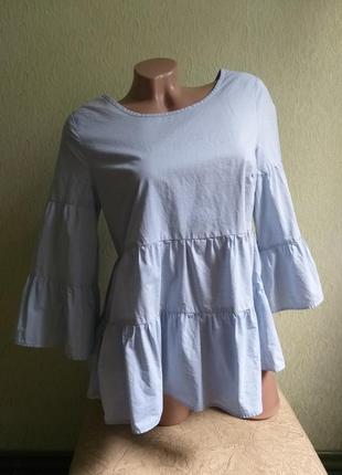 Рубашка в полоску. туника с баской. блуза клеш, трапеция.