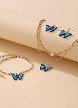 Набір сережки підвіска браслет з метеликами