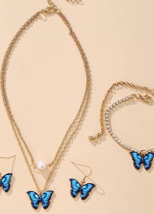 Набір сережки підвіска браслет з метеликами2 фото