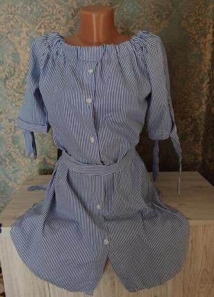 Жіноче плаття сорочка в смужку з поясом бавовна італія р. 44/463 фото