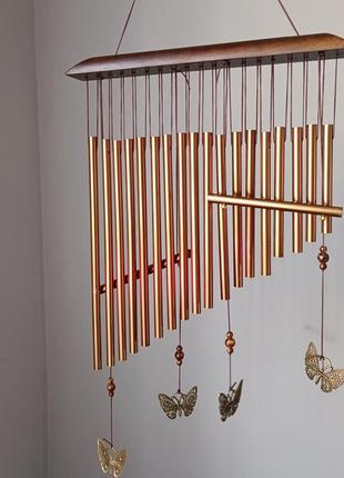 Музыка ветра 18 металлических трубочек с бабочками медный цвет 68 см (с4672)