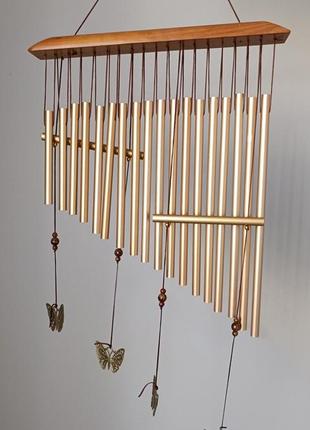 Музыка ветра 18 металлических трубочек с бабочками медный цвет 68 см (с4672)