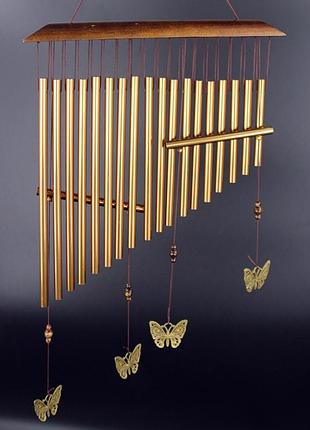 Музыка ветра 18 металлических трубочек с бабочками медный цвет 68 см (с4672)