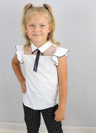 3683-02 блуза для дівчинки молочна тм mevis розмір 116 см1 фото