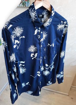 H&m хлопковая рубашка в цветочный принт7 фото