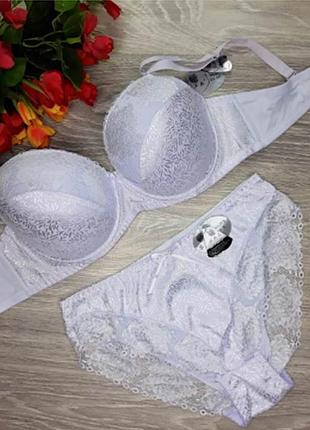 Комплект білизни ліф і трусики білосніжне мереживо, мікрофібра, lulola, 42/95 е / xxxl (4305)