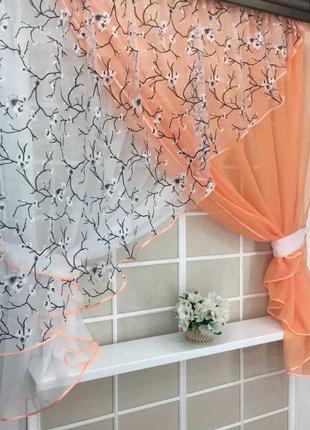 Кухонні штори сакура персикові